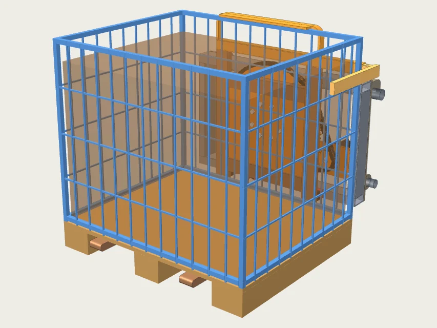 3D-model af en kassevender med et brændebur på palle